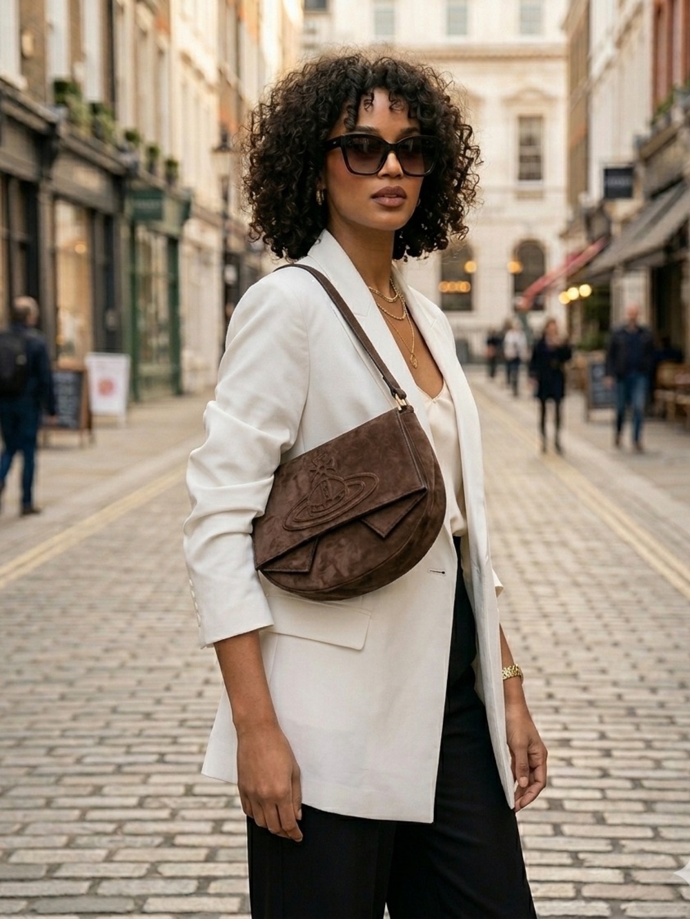 Vivienne Westwood Brown Suede Orb Flap Shoulder Bag